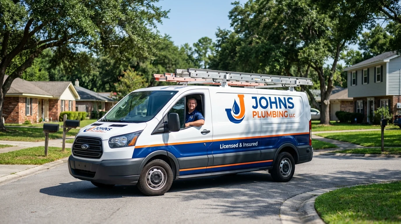 Johns Plumbing LLC service van in Garden City, NY