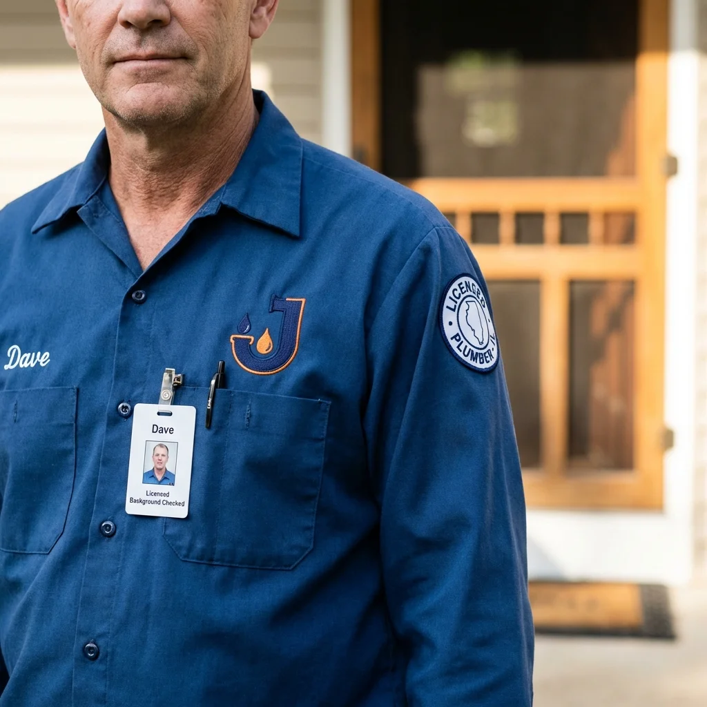 Licensed plumber showing ID badge in Garden City, NY