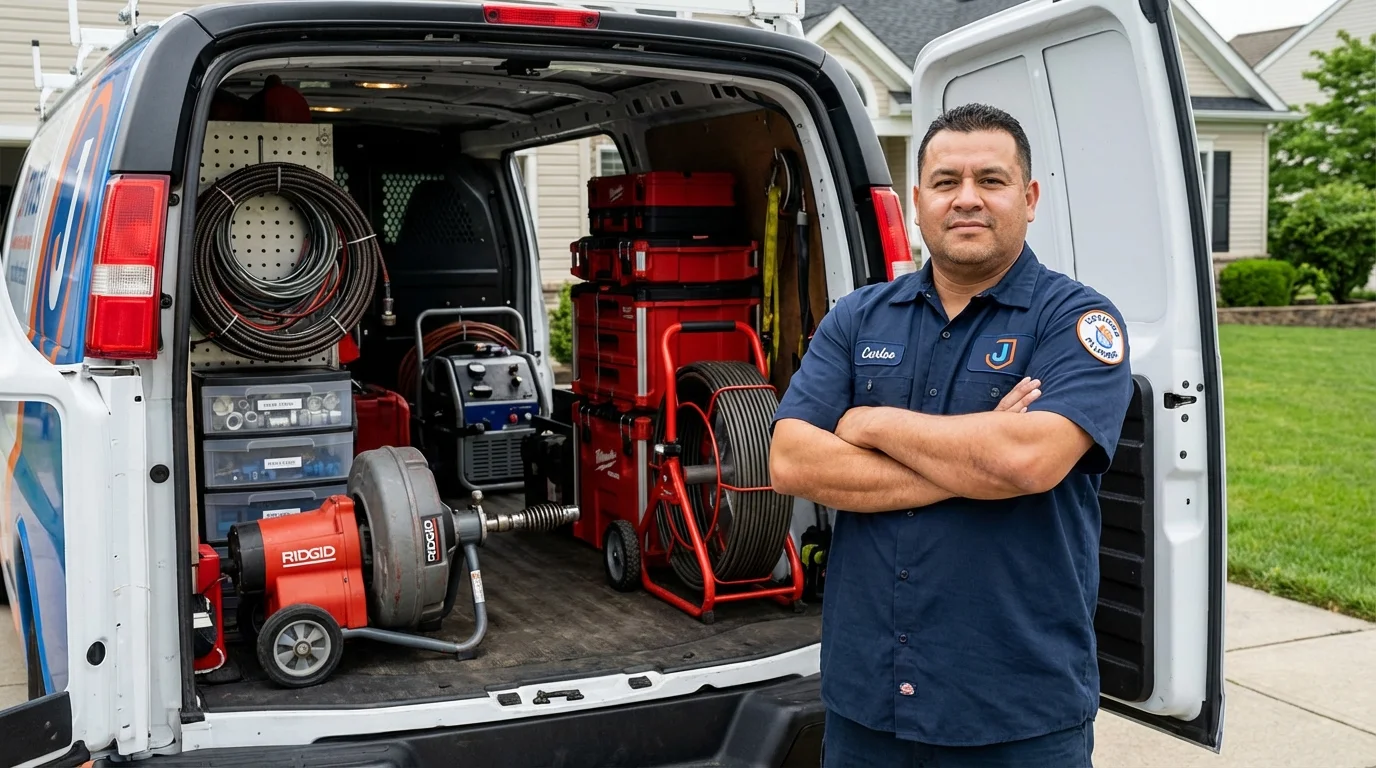Professional drain cleaning equipment and Johns Plumbing LLC plumber in Garden City