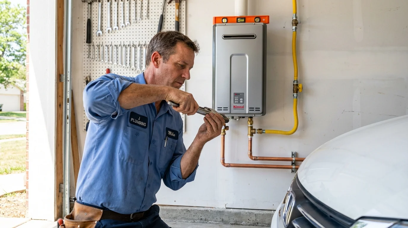 Tankless water heater installation by a Johns Plumbing LLC plumber in Garden City