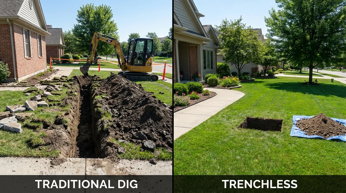 Trenchless sewer repair with minimal yard damage versus traditional excavation in Garden City, NY